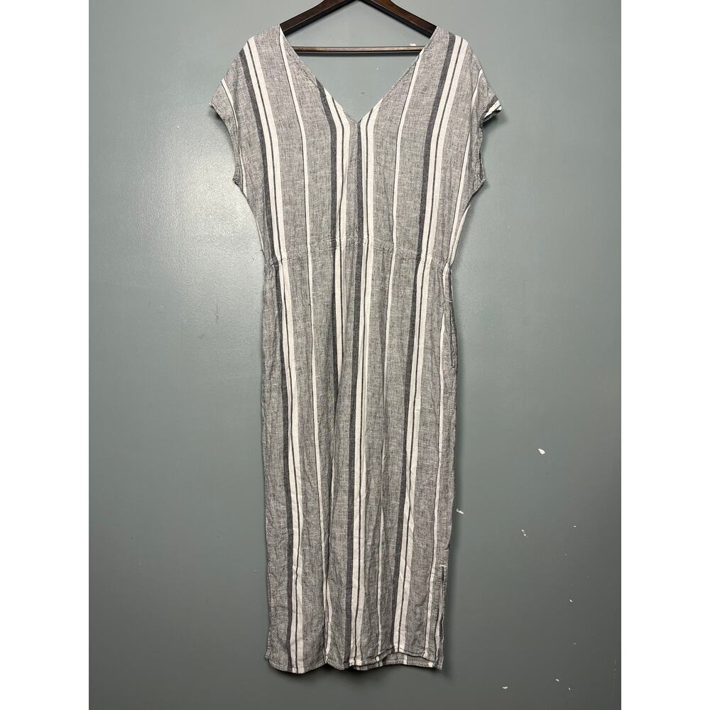 Cloth & Stone Linen Blend Jumpsuit Navy Striped Cropped Coastal Women's Size M - Picture 2 of 9
